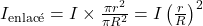 I_\text{enlac&eacute;}=I\times\frac{\pi r^2}{\pi R^2}=I\left(\frac{r}{R}\right)^2